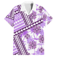 Hawaii Quilt Family Matching Off Shoulder Short Dress and Hawaiian Shirt Kakau Polynesian Pattern Lilac Version LT01 Dad's Shirt - Short Sleeve Purple - Polynesian Pride