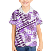 Hawaii Quilt Kid Hawaiian Shirt Kakau Polynesian Pattern Lilac Version LT01 Kid Purple - Polynesian Pride