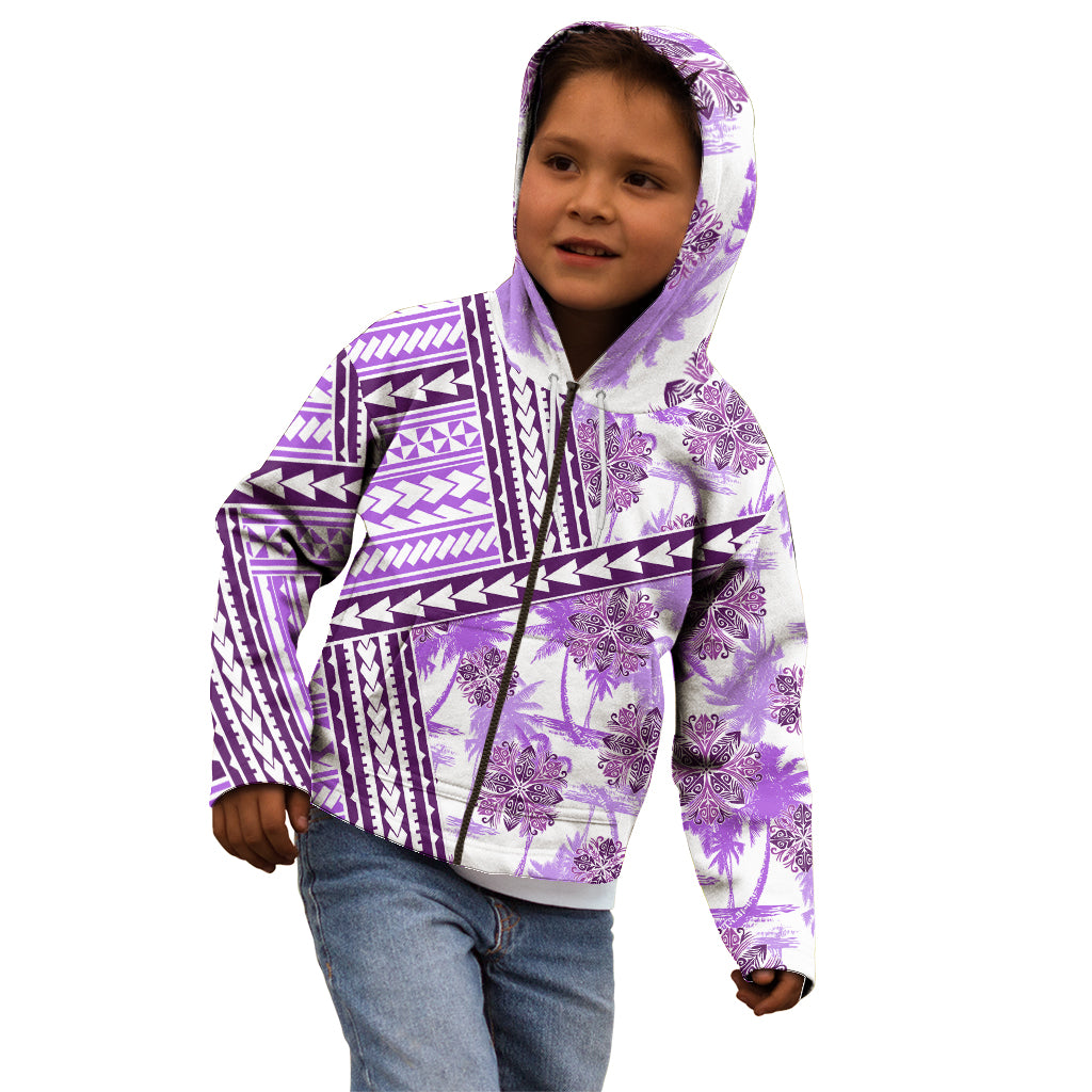 Hawaii Quilt Kid Hoodie Kakau Polynesian Pattern Lilac Version LT01 - Polynesian Pride