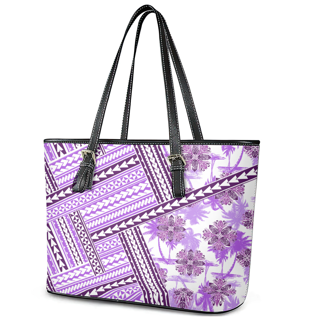 Hawaii Quilt Leather Tote Bag Kakau Polynesian Pattern Lilac Version LT01 - Polynesian Pride