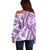 Hawaii Quilt Off Shoulder Sweater Kakau Polynesian Pattern Lilac Version LT01 - Polynesian Pride