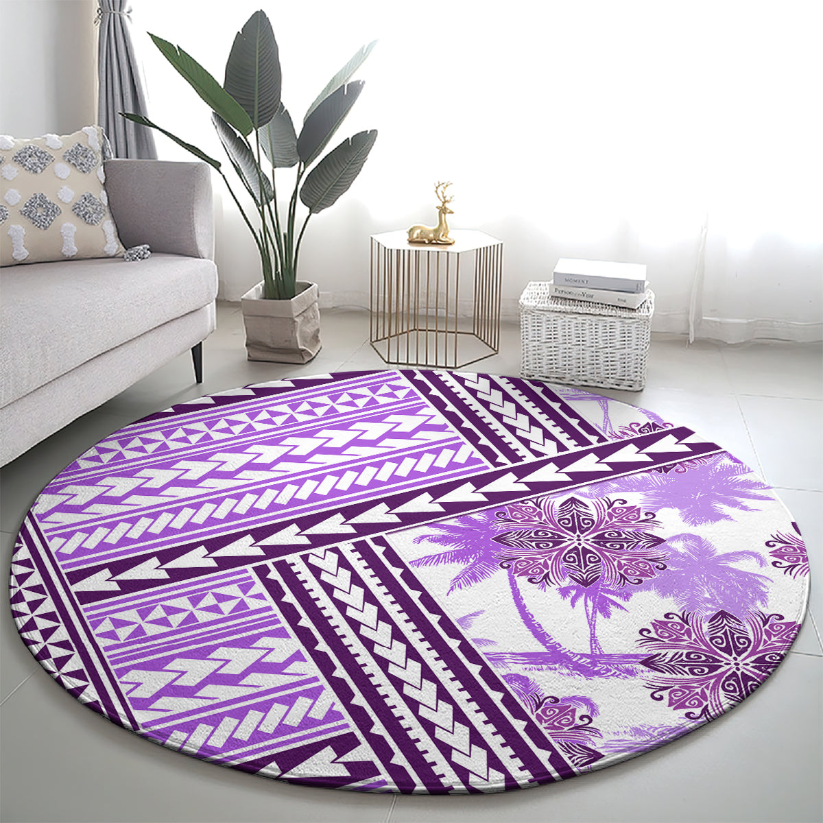 Hawaii Quilt Round Carpet Kakau Polynesian Pattern Lilac Version LT01 - Polynesian Pride