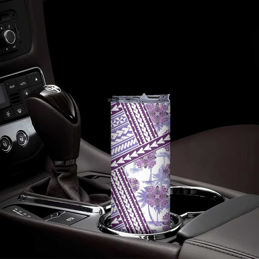 Hawaii Quilt Skinny Tumbler Kakau Polynesian Pattern Lilac Version