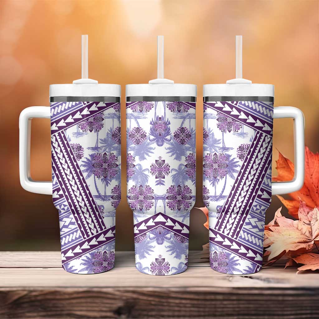 Hawaii Quilt Tumbler With Handle Kakau Polynesian Pattern Lilac Version
