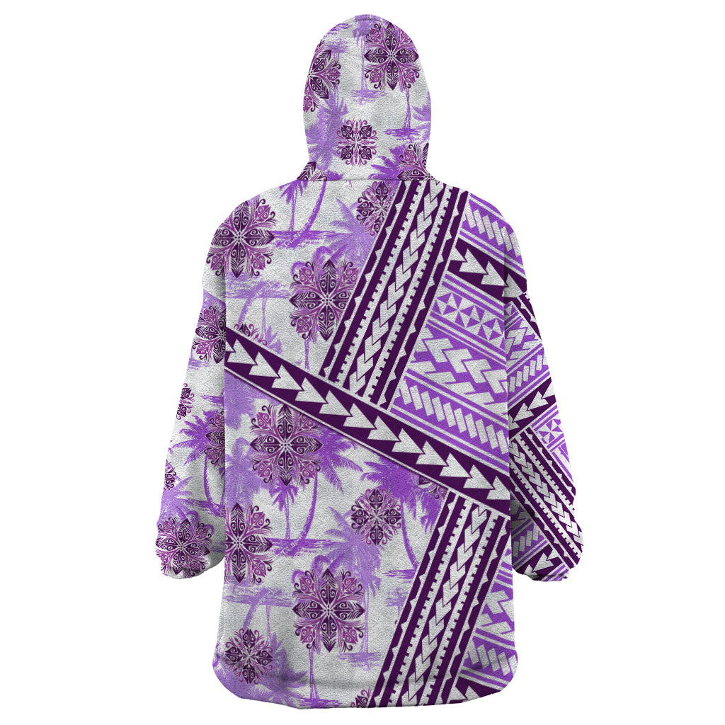 Hawaii Quilt Wearable Blanket Hoodie Kakau Polynesian Pattern Lilac Version LT01 - Polynesian Pride