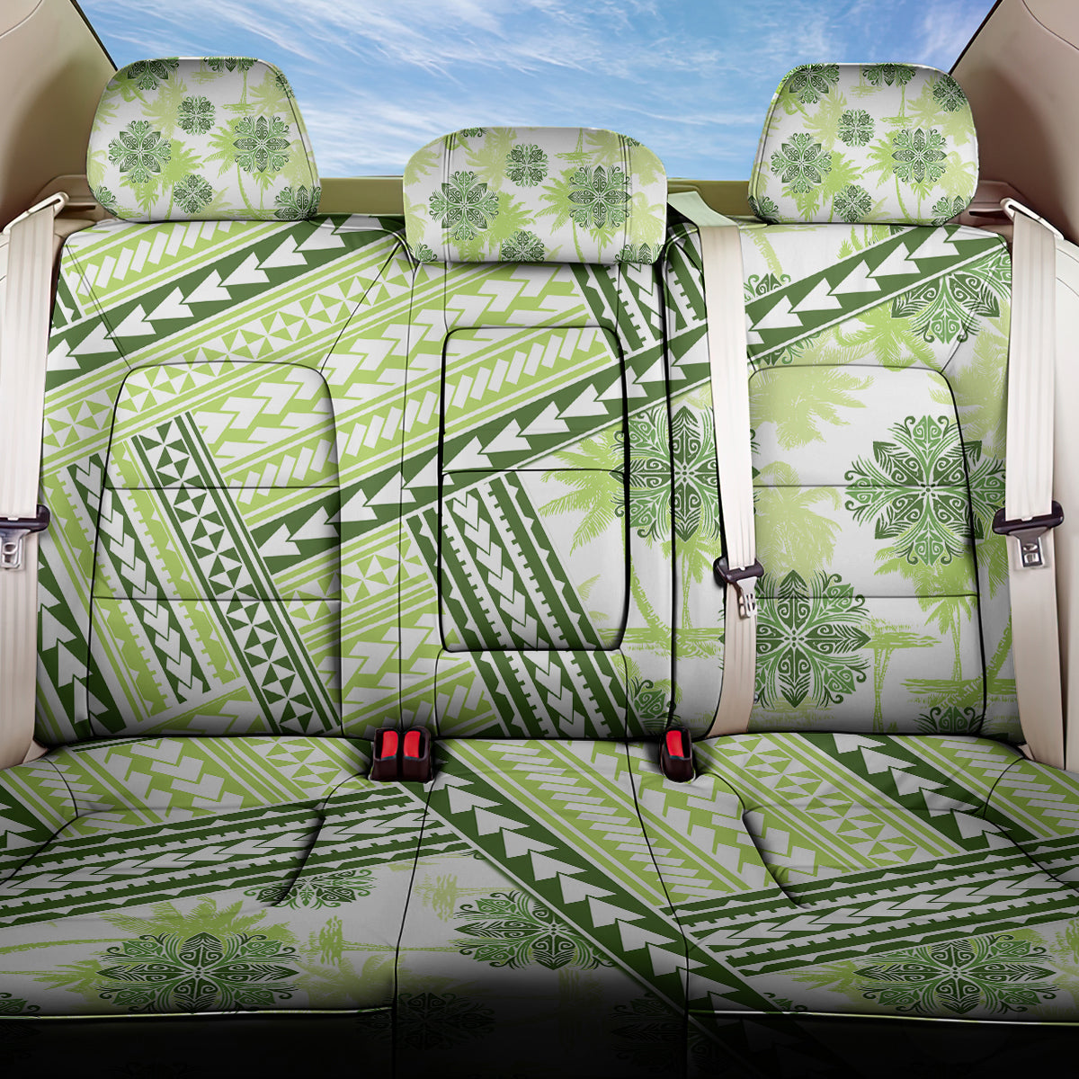 Hawaii Quilt Back Car Seat Cover Kakau Polynesian Pattern Olive Green Version LT01