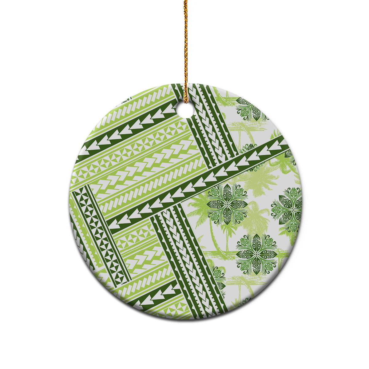 Hawaii Quilt Ceramic Ornament Kakau Polynesian Pattern Olive Green Version LT01 - Polynesian Pride