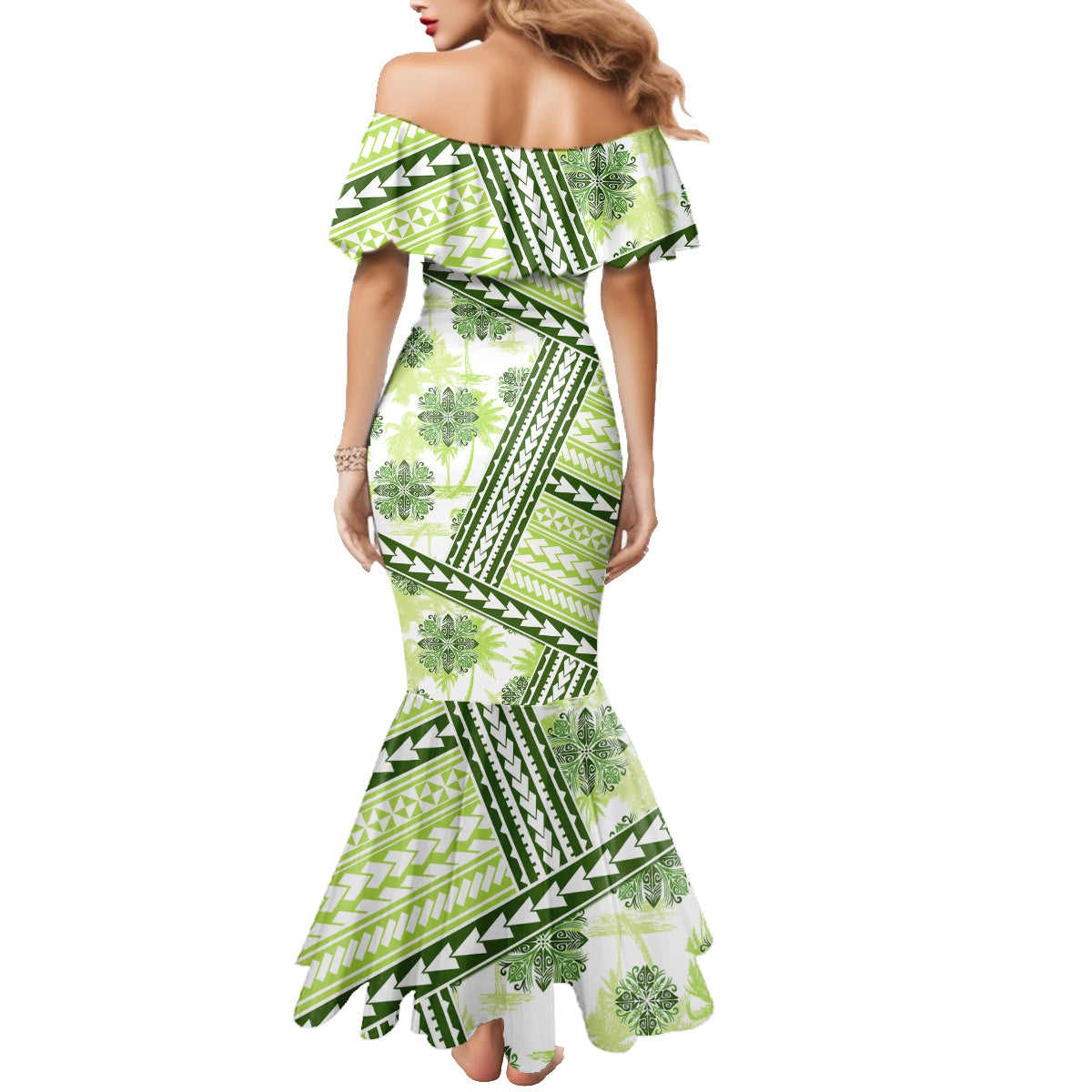 Hawaii Quilt Family Matching Mermaid Dress and Hawaiian Shirt Kakau Polynesian Pattern Olive Green Version LT01 - Polynesian Pride