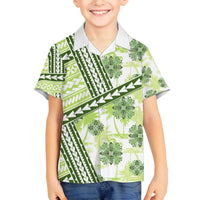 Hawaii Quilt Family Matching Off Shoulder Short Dress and Hawaiian Shirt Kakau Polynesian Pattern Olive Green Version LT01 Son's Shirt Green - Polynesian Pride