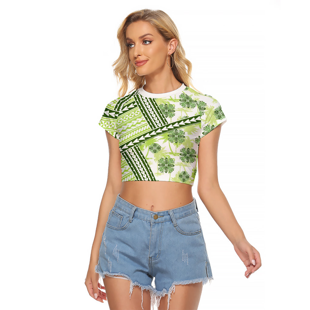 Hawaii Quilt Raglan Cropped T Shirt Kakau Polynesian Pattern Olive Green Version LT01 Female Green - Polynesian Pride