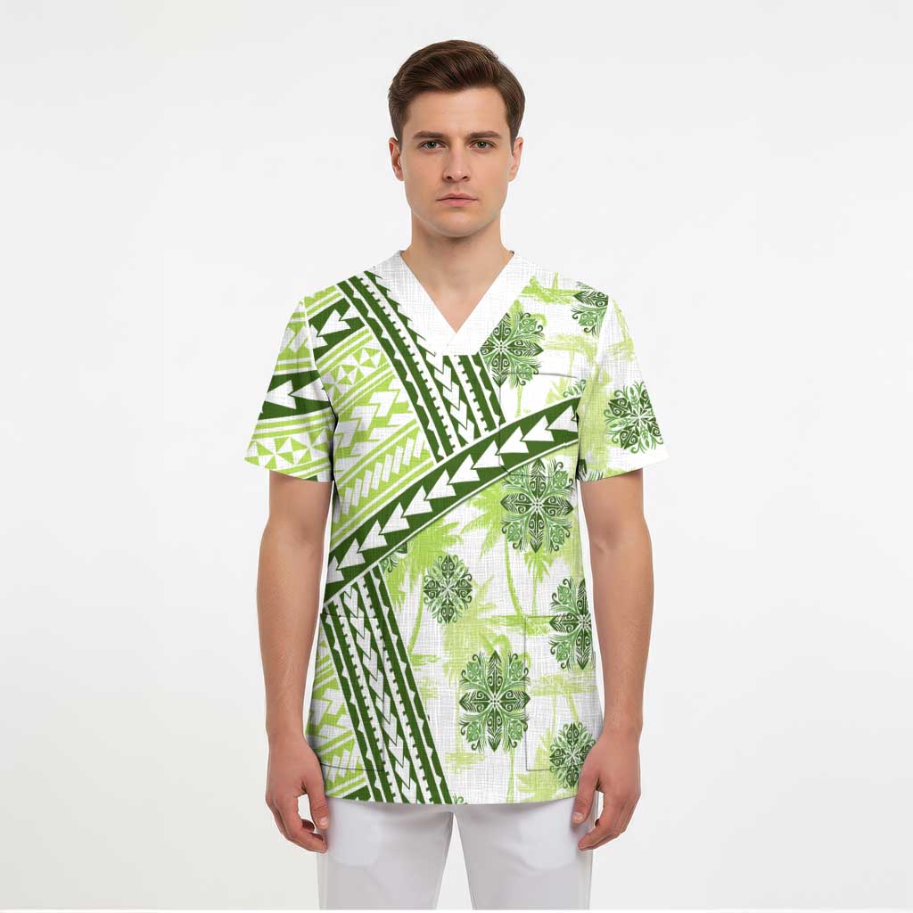Hawaii Quilt Scrub Top Kakau Polynesian Pattern Olive Green Version - Polynesian Pride