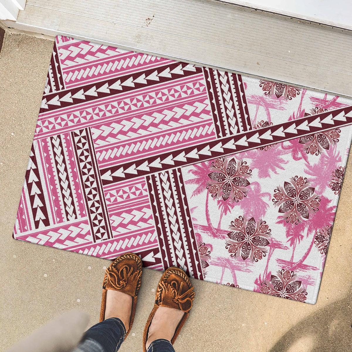 Hawaii Quilt Rubber Doormat Kakau Polynesian Pattern Mauve Pink Version LT01 - Polynesian Pride