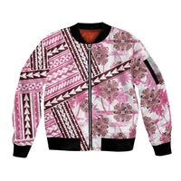 Hawaii Quilt Sleeve Zip Bomber Jacket Kakau Polynesian Pattern Mauve Pink Version LT01 Unisex Pink - Polynesian Pride