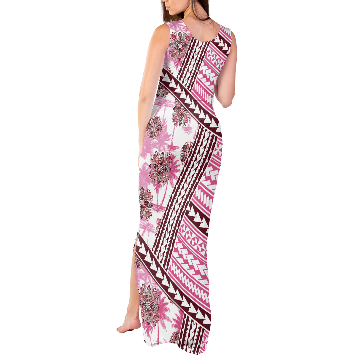 Hawaii Quilt Tank Maxi Dress Kakau Polynesian Pattern Mauve Pink Version LT01 - Polynesian Pride