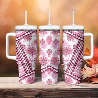 Hawaii Quilt Tumbler With Handle Kakau Polynesian Pattern Mauve Pink Version