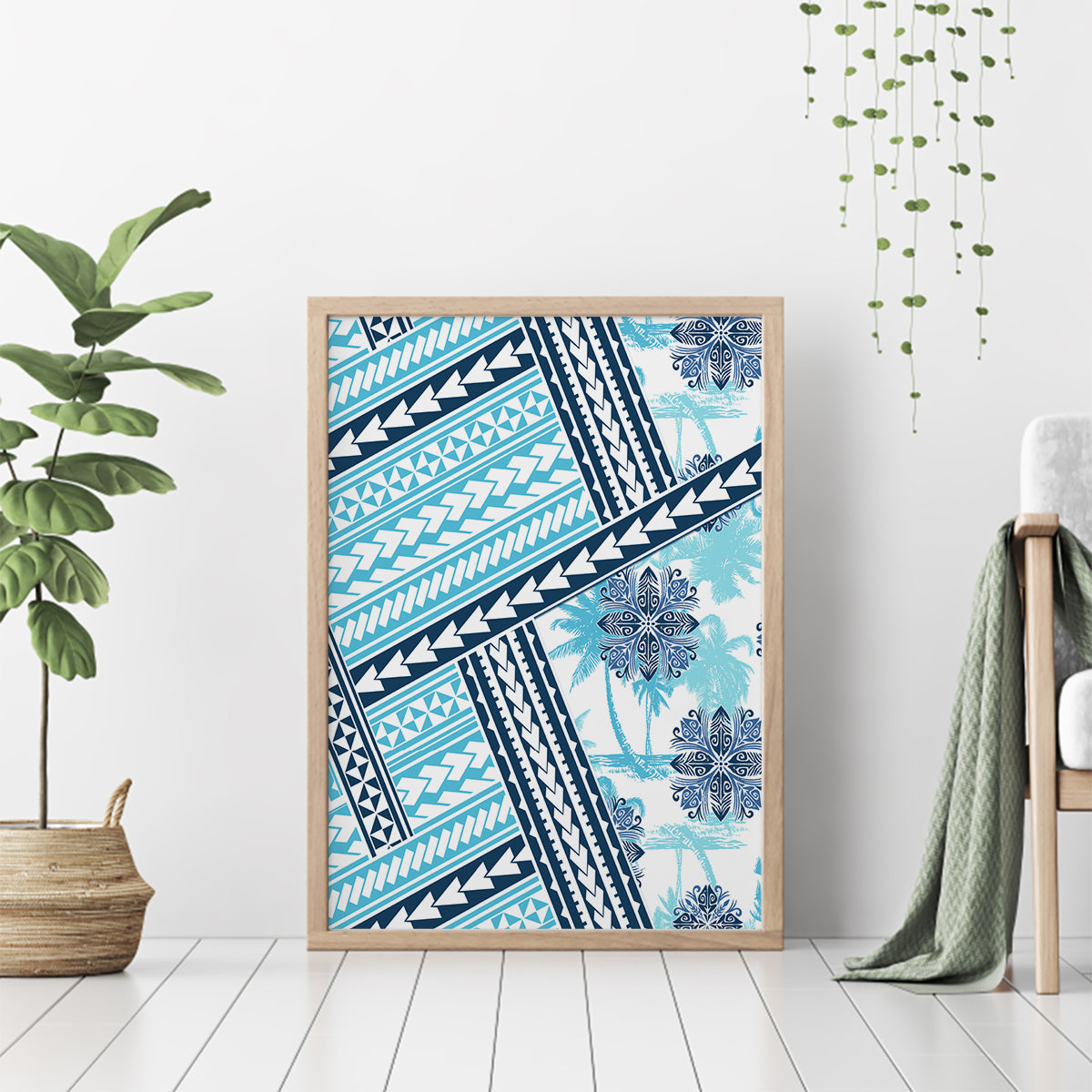 Hawaii Quilt Canvas Wall Art Kakau Polynesian Pattern Sky Blue Version LT01 - Polynesian Pride