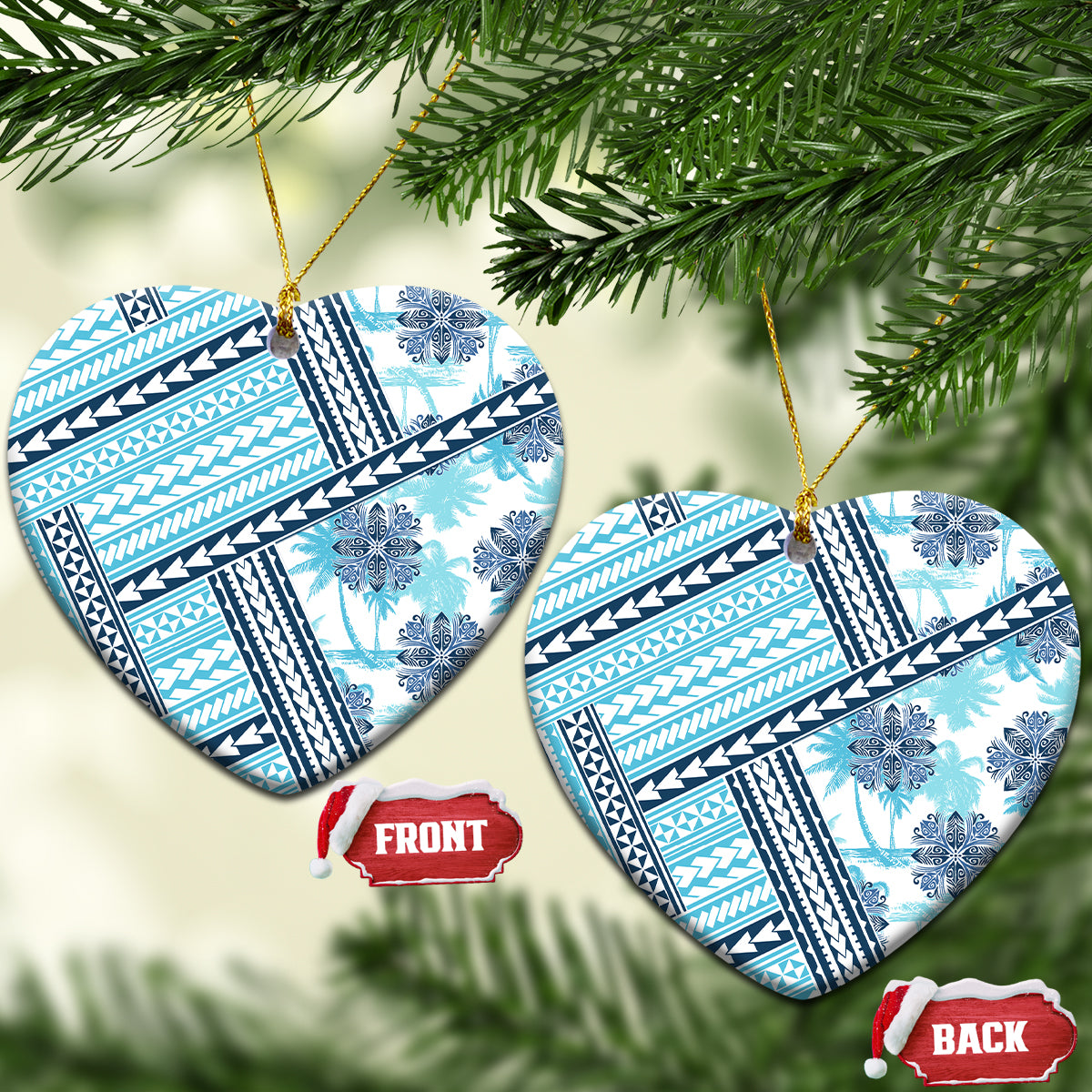 Hawaii Quilt Ceramic Ornament Kakau Polynesian Pattern Sky Blue Version LT01 Heart Blue - Polynesian Pride