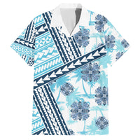 Hawaii Quilt Family Matching Tank Maxi Dress and Hawaiian Shirt Kakau Polynesian Pattern Sky Blue Version LT01 Dad's Shirt - Short Sleeve Blue - Polynesian Pride