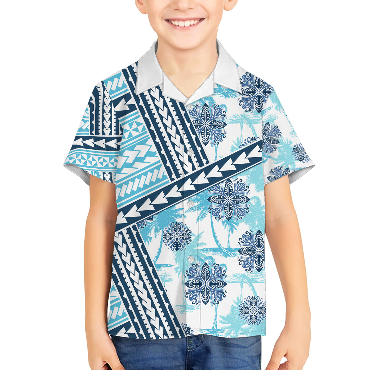 Hawaii Quilt Hawaiian Shirt Kakau Polynesian Pattern Sky Blue Version LT01 - Polynesian Pride