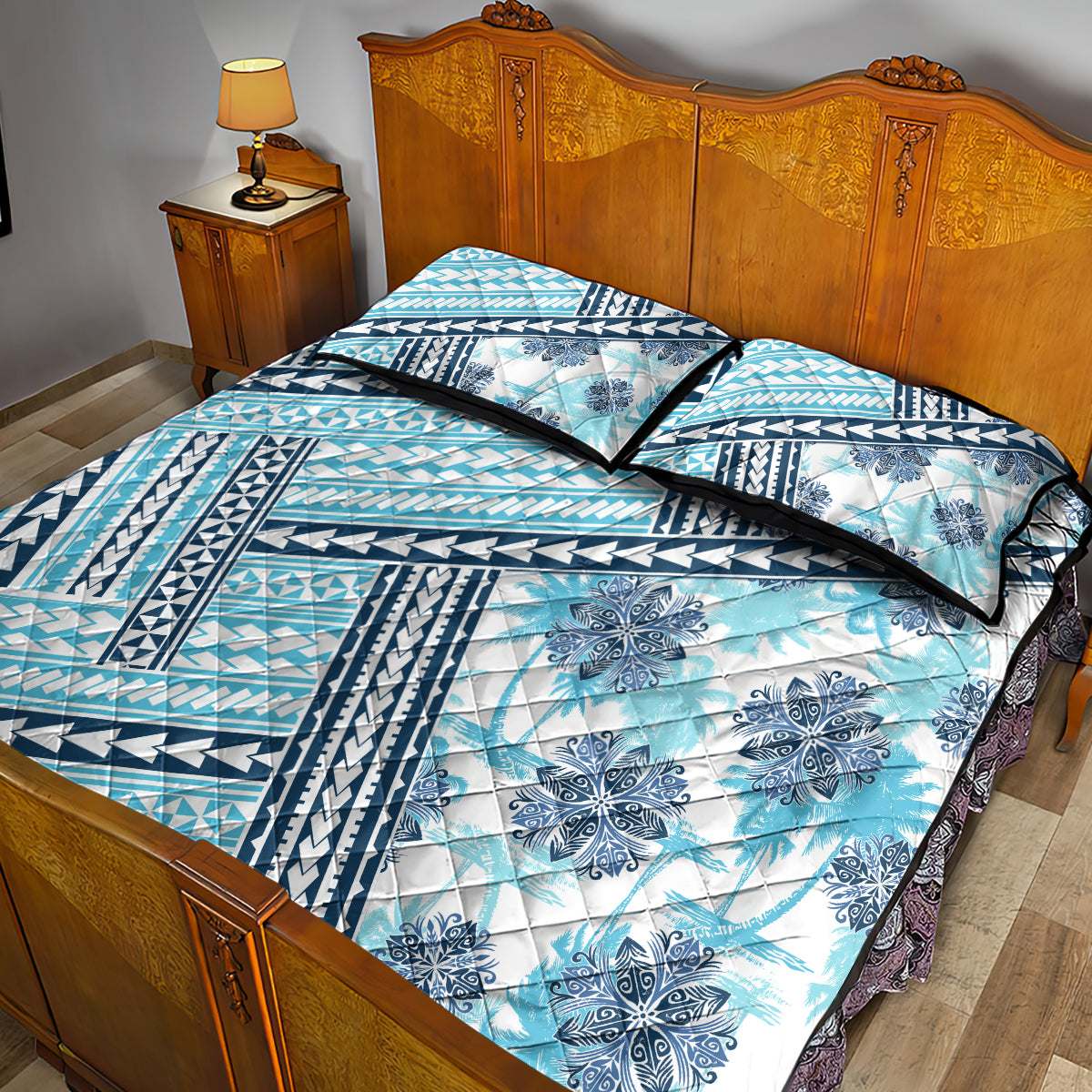 Hawaii Quilt Quilt Bed Set Kakau Polynesian Pattern Sky Blue Version LT01 - Polynesian Pride