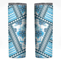 Hawaii Quilt Skinny Tumbler Kakau Polynesian Pattern Sky Blue Version