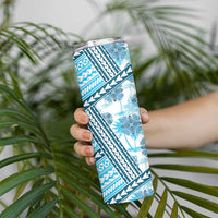 Hawaii Quilt Skinny Tumbler Kakau Polynesian Pattern Sky Blue Version