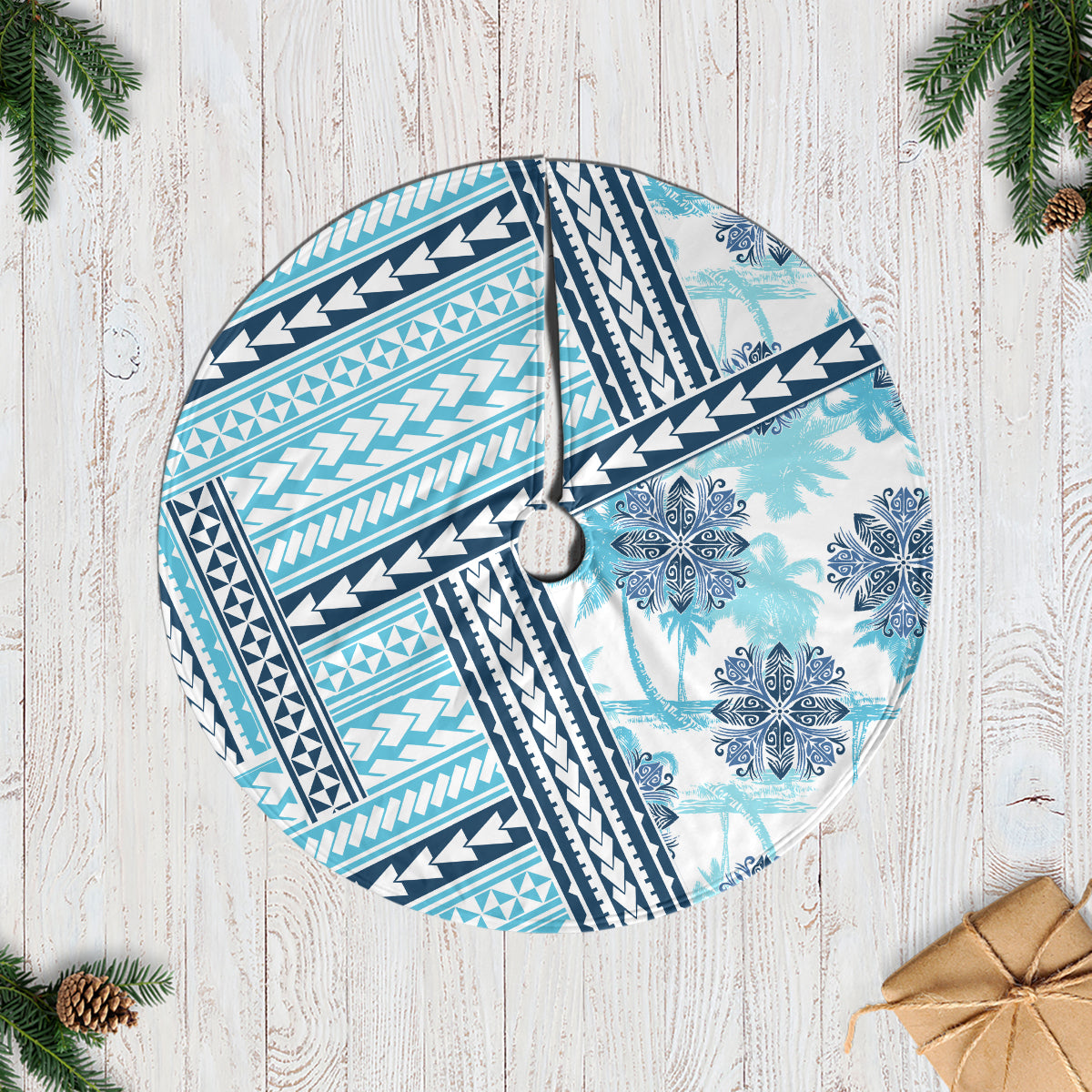 Hawaii Quilt Tree Skirt Kakau Polynesian Pattern Sky Blue Version LT01 Casual Tree Skirts Blue - Polynesian Pride