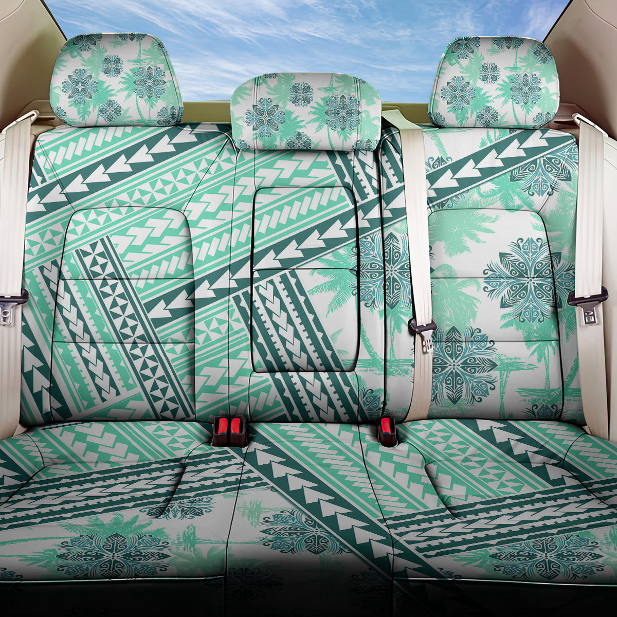 Hawaii Quilt Back Car Seat Cover Kakau Polynesian Pattern Teal Version LT01
