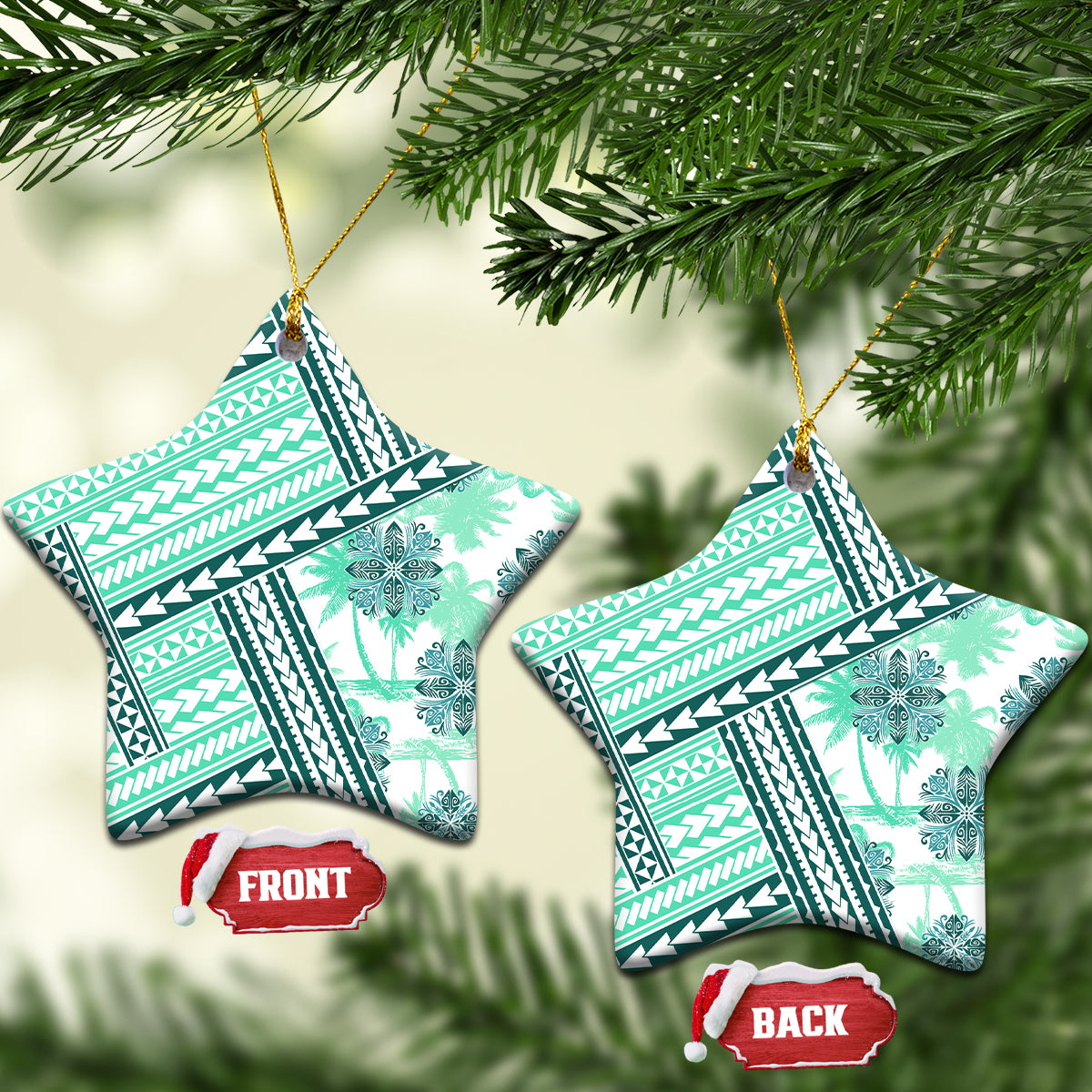 Hawaii Quilt Ceramic Ornament Kakau Polynesian Pattern Teal Version LT01 Star Teal - Polynesian Pride