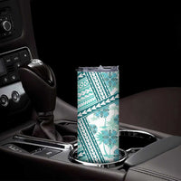 Hawaii Quilt Skinny Tumbler Kakau Polynesian Pattern Teal Version
