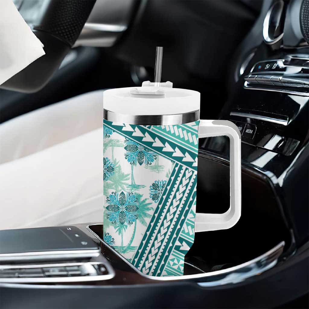 Hawaii Quilt Tumbler With Handle Kakau Polynesian Pattern Teal Version