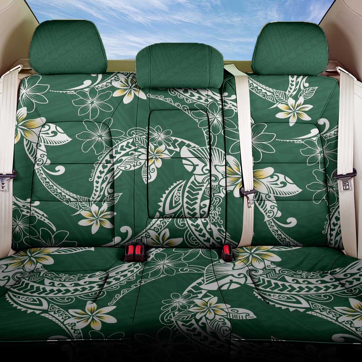 Polynesian Hawaiian Plumeria Tribal Pattern Back Car Seat Cover Green Version LT01 One Size Green - Polynesian Pride
