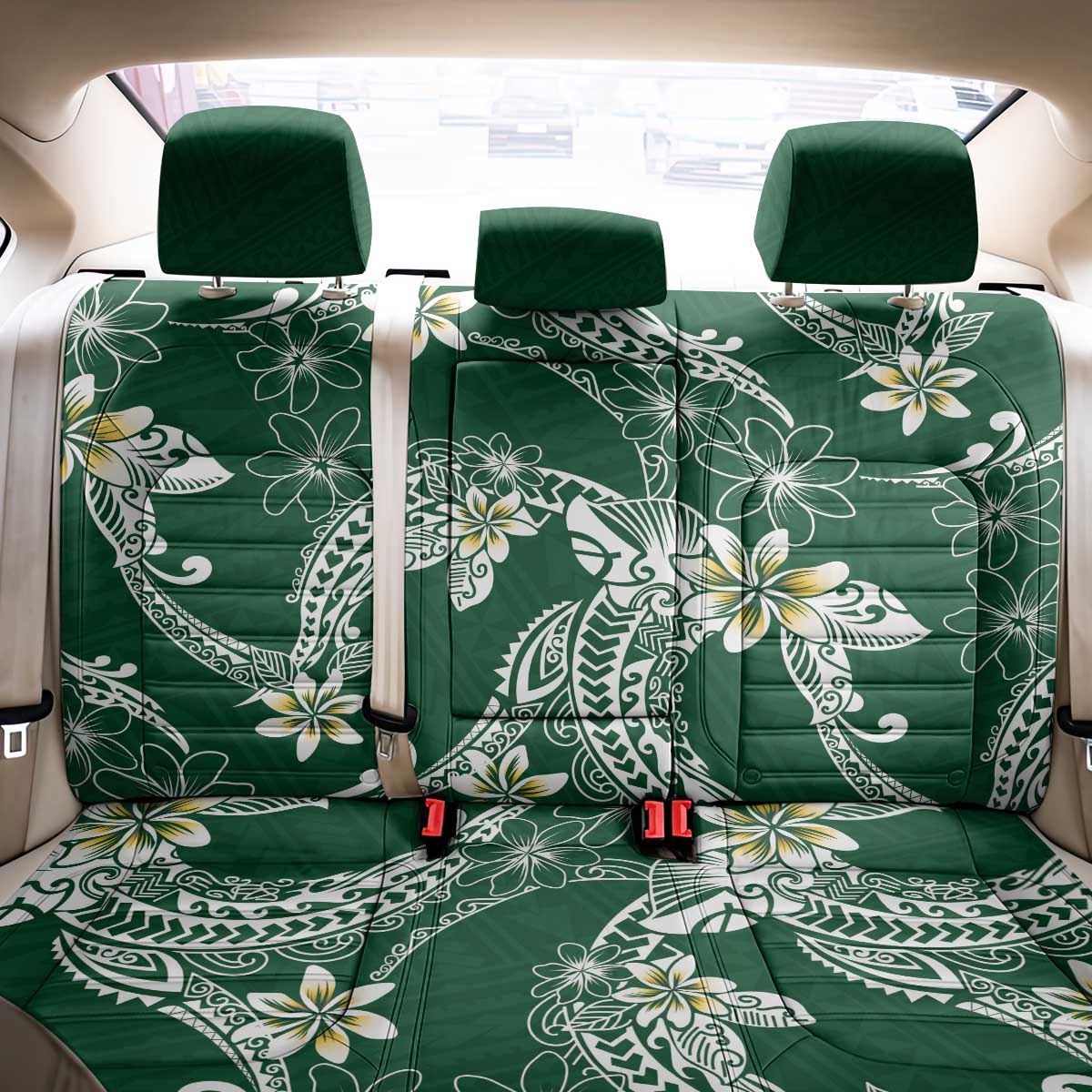 Polynesian Hawaiian Plumeria Tribal Pattern Back Car Seat Cover Green Version LT01 - Polynesian Pride