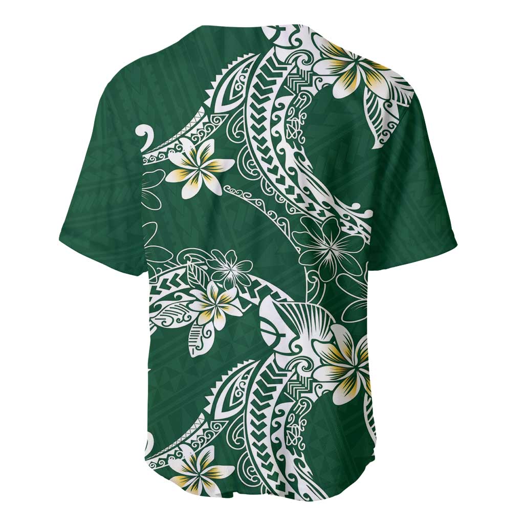 Polynesian Hawaiian Plumeria Tribal Pattern Baseball Jersey Green Version