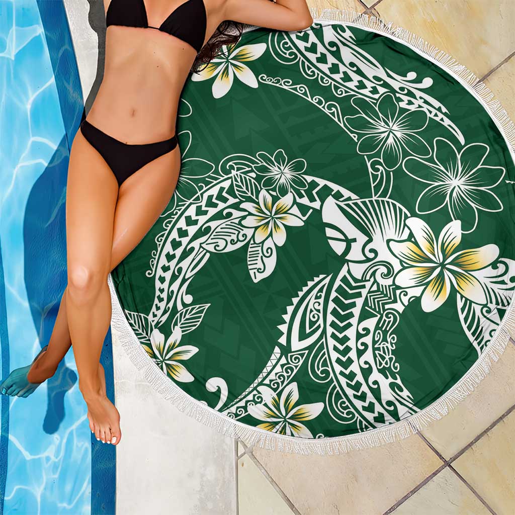 Polynesian Hawaiian Plumeria Tribal Pattern Beach Blanket Green Version
