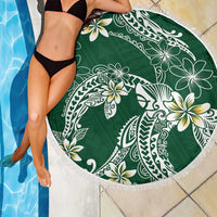Polynesian Hawaiian Plumeria Tribal Pattern Beach Blanket Green Version