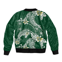 Polynesian Hawaiian Plumeria Tribal Pattern Bomber Jacket Green Version LT01 - Polynesian Pride