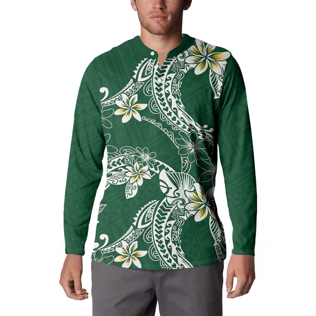 Polynesian Hawaiian Plumeria Tribal Pattern Button Sweatshirt Green Version LT01 - Polynesian Pride