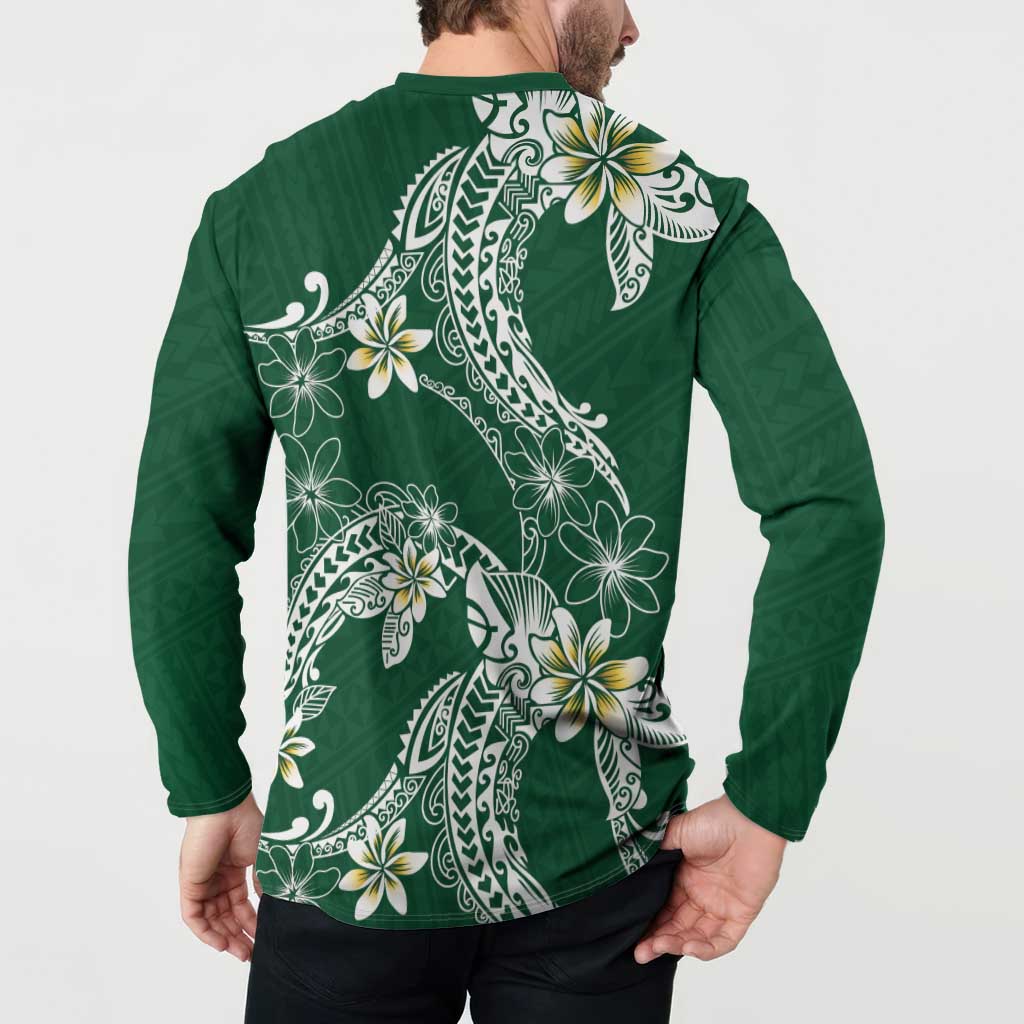 Polynesian Hawaiian Plumeria Tribal Pattern Button Sweatshirt Green Version LT01 - Polynesian Pride