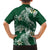 Polynesian Hawaiian Plumeria Tribal Pattern Family Matching Off The Shoulder Long Sleeve Dress and Hawaiian Shirt Green Version