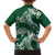 Polynesian Hawaiian Plumeria Tribal Pattern Family Matching Off Shoulder Maxi Dress and Hawaiian Shirt Green Version