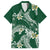 Polynesian Hawaiian Plumeria Tribal Pattern Family Matching Off Shoulder Maxi Dress and Hawaiian Shirt Green Version