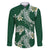 Polynesian Hawaiian Plumeria Tribal Pattern Family Matching Off Shoulder Maxi Dress and Hawaiian Shirt Green Version