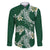 Polynesian Hawaiian Plumeria Tribal Pattern Family Matching Short Sleeve Bodycon Dress and Hawaiian Shirt Green Version