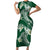 Polynesian Hawaiian Plumeria Tribal Pattern Family Matching Short Sleeve Bodycon Dress and Hawaiian Shirt Green Version