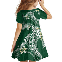 Polynesian Hawaiian Plumeria Tribal Pattern Family Matching Summer Maxi Dress and Hawaiian Shirt Green Version