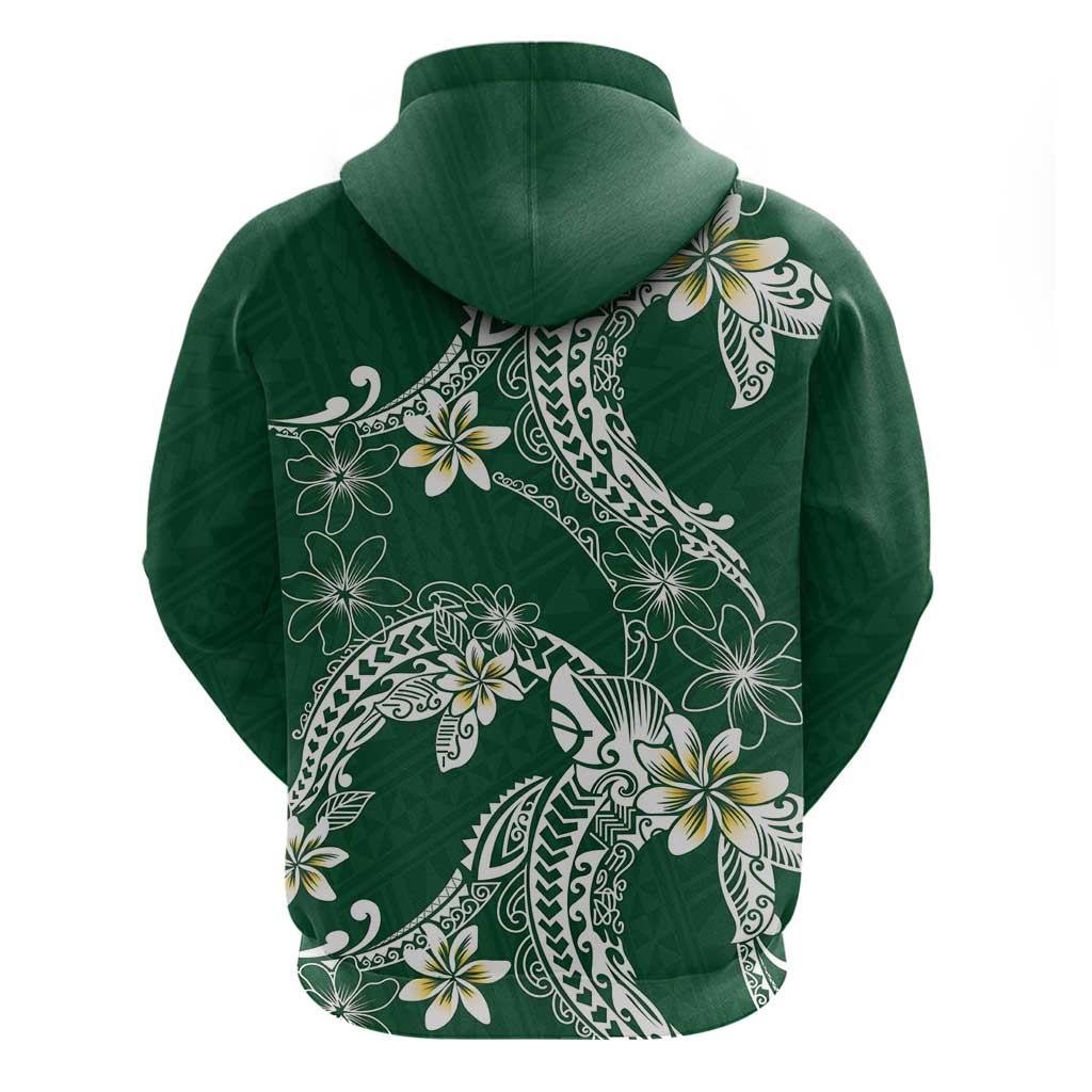 Polynesian Hawaiian Plumeria Tribal Pattern Hoodie Green Version
