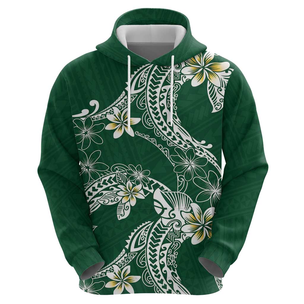 Polynesian Hawaiian Plumeria Tribal Pattern Hoodie Green Version