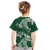 Polynesian Hawaiian Plumeria Tribal Pattern Kid T Shirt Green Version