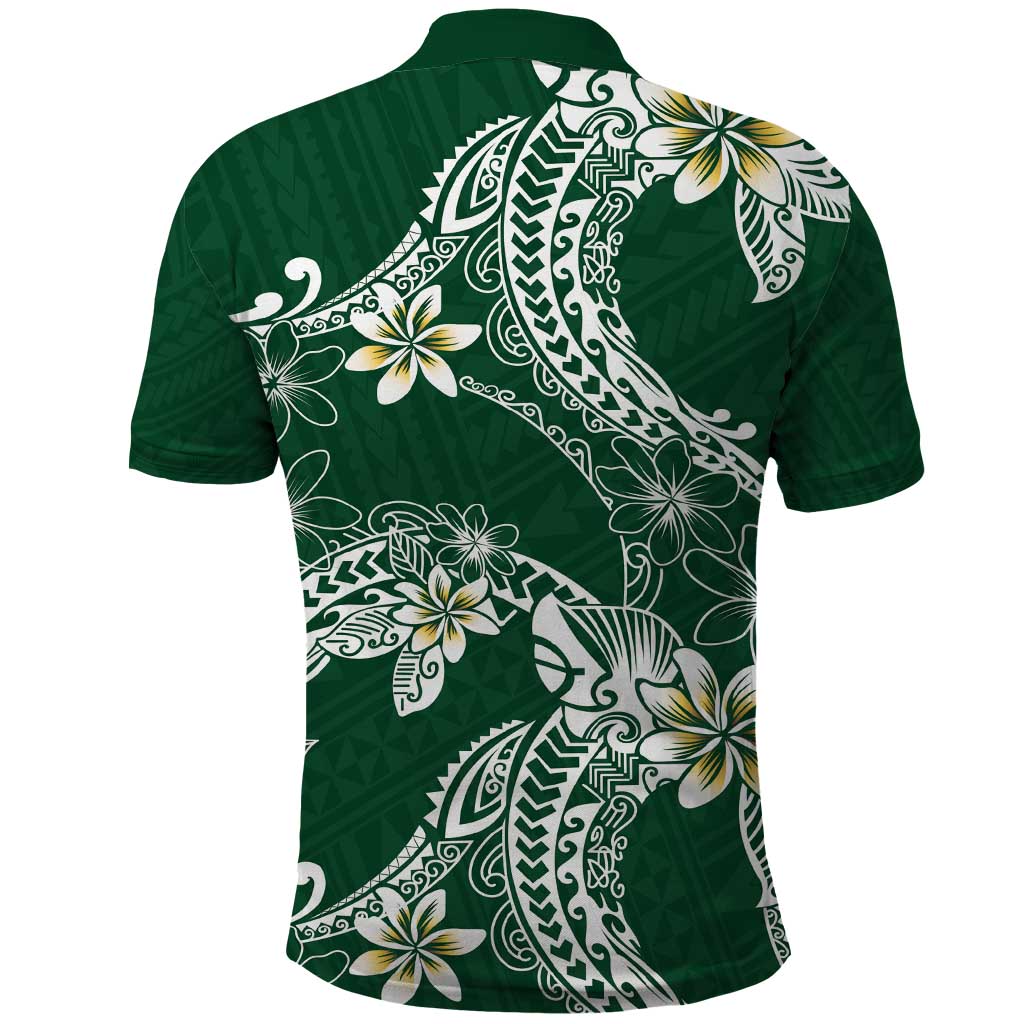 Polynesian Hawaiian Plumeria Tribal Pattern Polo Shirt Green Version